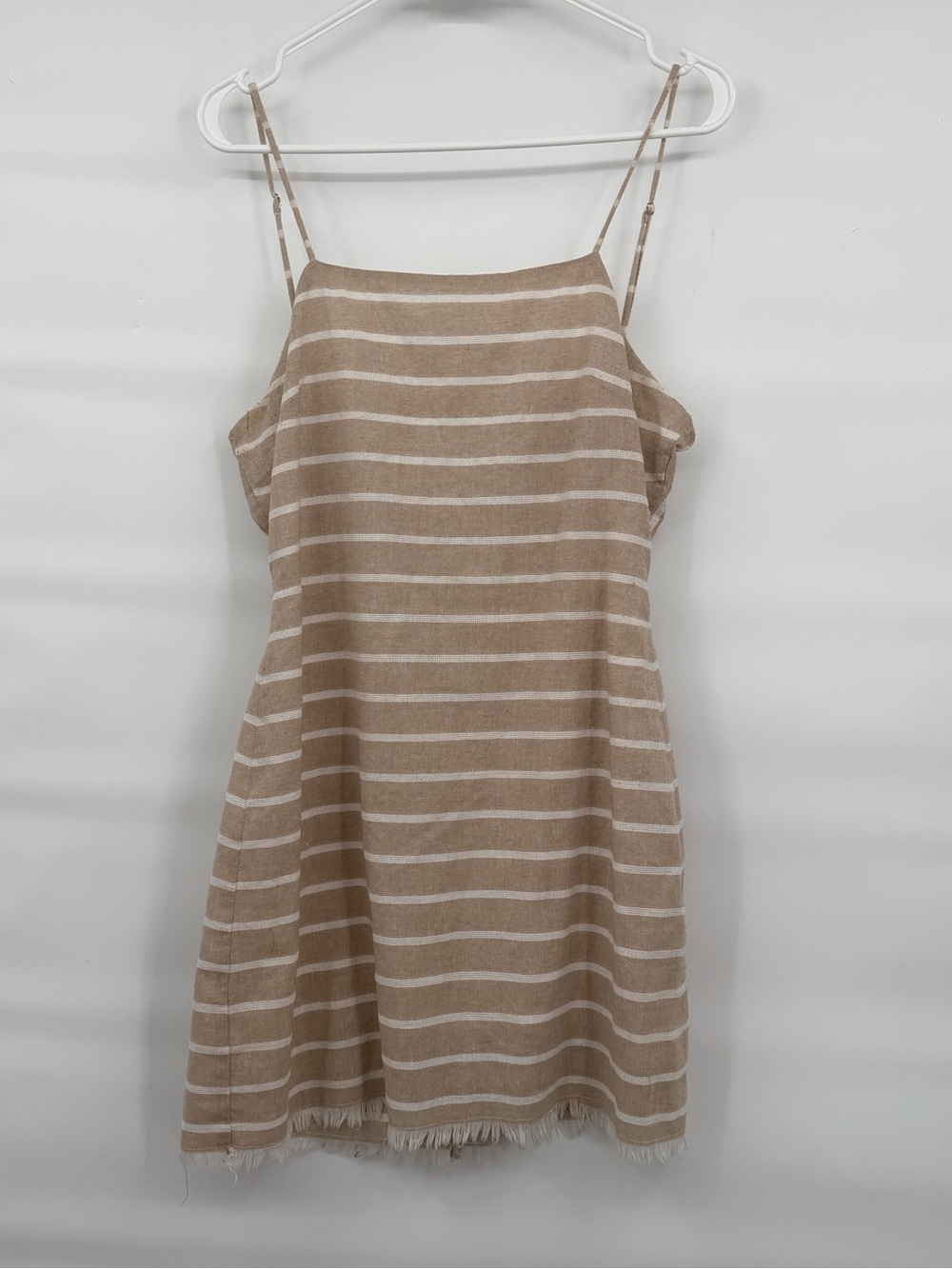 Cotton Candy LA cotton beige white stripe tie back cut out mini dress
